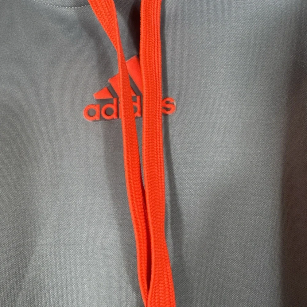 ADIDAS Mens Gray Hoodie With Neon Orange Hit And Kangaroo Pocket XL